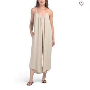 Hunter & Brown Beachy BOHO Casual Flowy One Piece Sleeveless Jumpsuit Tan XL